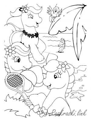 Розмальовки поні Поні грають у теніс розфарбування, спортивні ігри