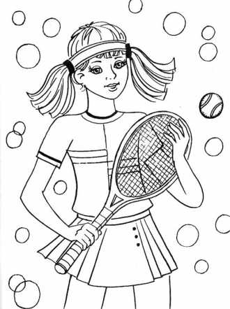 Розмальовки Теніс Дівчинка з ракеткою розфарбування, теніс, ігри