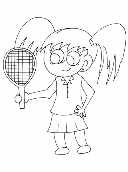 Розмальовки дівчинка Дівчинка з ракеткою і хвостиками