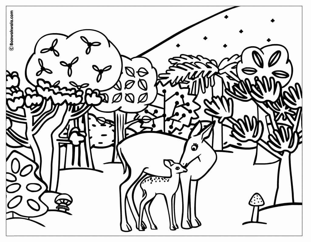 Розмальовки Лісові тварини розфарбування, для дітей, олені в лісі, оленятко