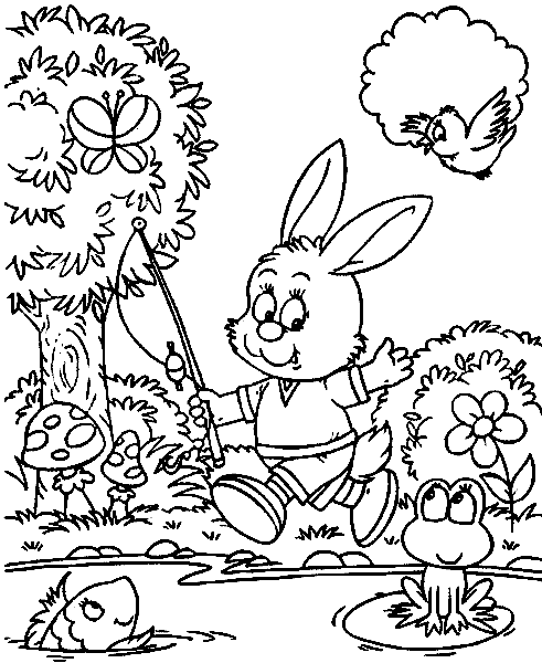 Розмальовки Лісові тварини розмальовки, тварини, заєць, в лісі