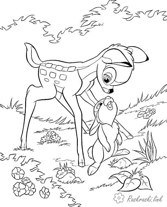 Раскраски Лесные животные раскраски для детей, олененок, зайцы, животные, дикие, лес