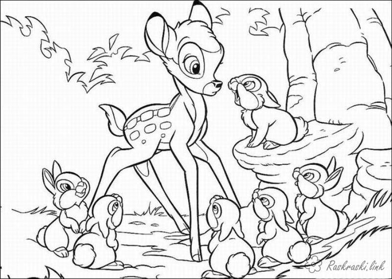 Розмальовки природа розмальовки для дітей, оленятко, зайчата, ліс