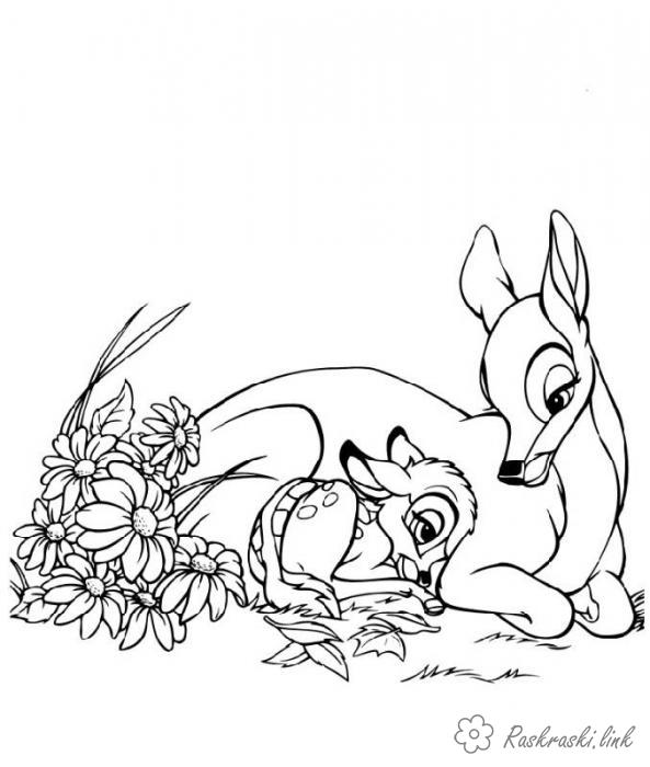 Розмальовки дітей розфарбування оленятко і його мама