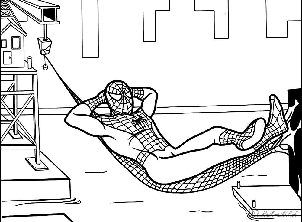 Раскраски Супергерои раскраска человек паук, на отдыхе, супергерои