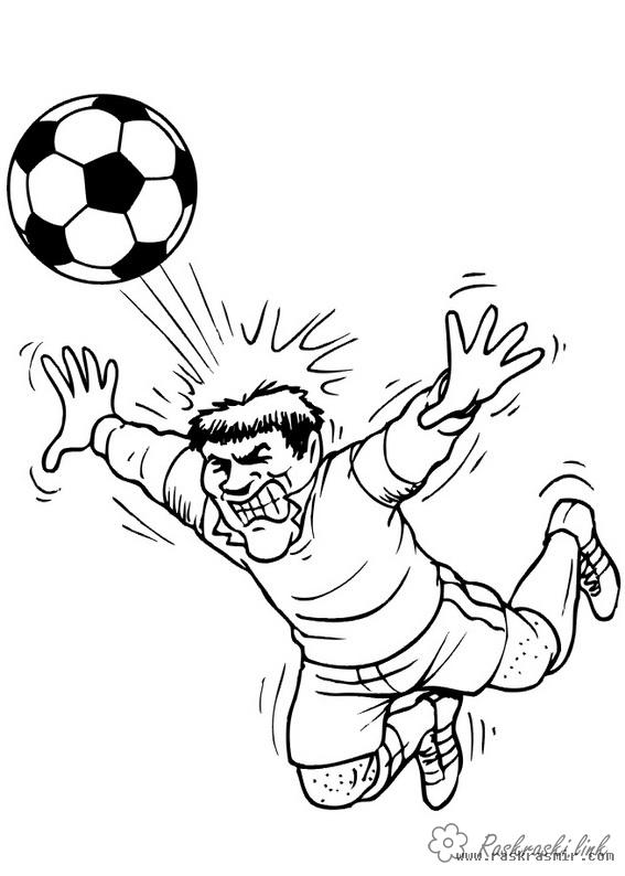 Розмальовки Футбол розфарбування, футбол, чоловік, стрибок, пас головою