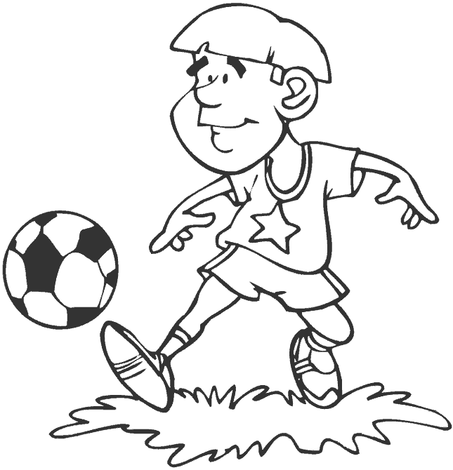 Розмальовки спорт хлопчик грає у футбол