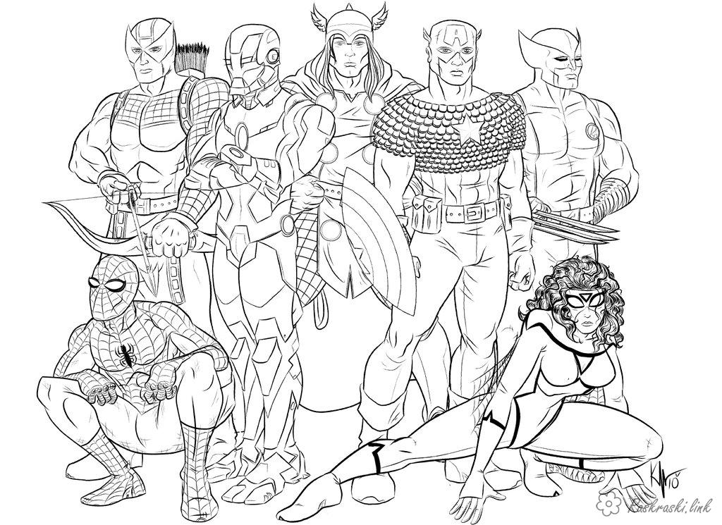 Розмальовки marvel супергерої MARVEL, комікси, розмальовки