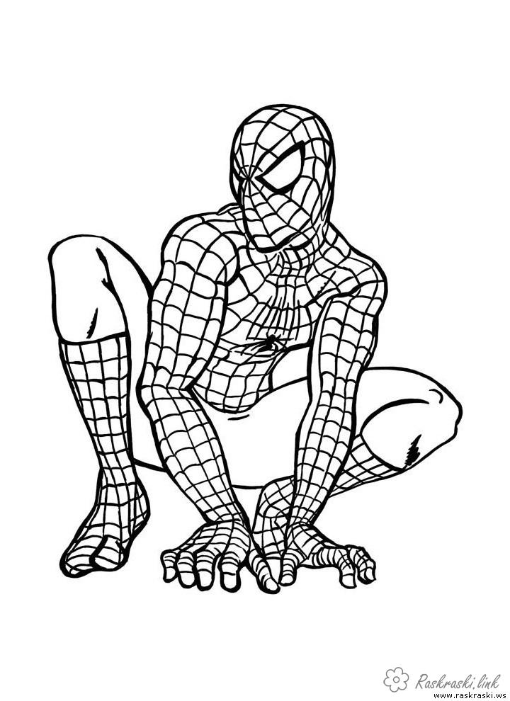 Розмальовки супергерої людина павук сидить