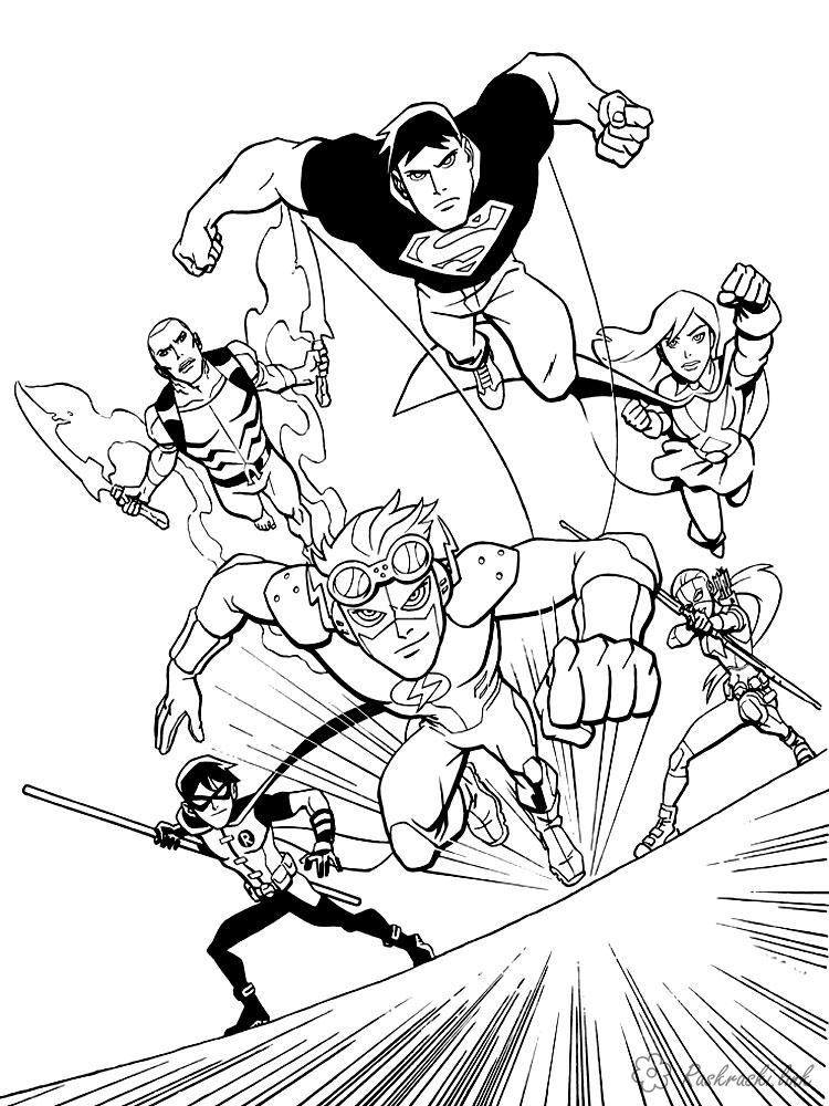 Розмальовки Супергерої супергерої коміксів DC, розфарбування для хлопчиків