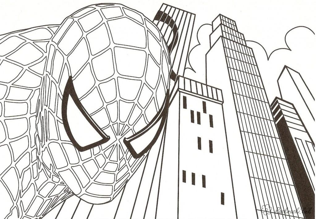 Розмальовки комікси людина павук в місті