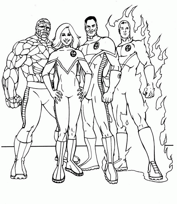 Раскраски Супергерои раскраска фантастическая четверка, для детей, комиксы, супергерои      