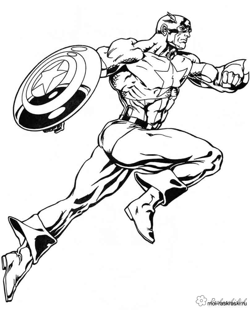 Розмальовки капітан супергерой капітан америка з щитом