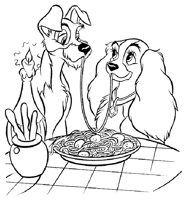 Розмальовки мультфільми два собачки обідають