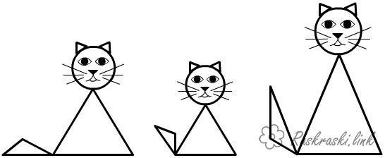 Розмальовки Розфарбуй геометричні фігури коти з геометричних фігур