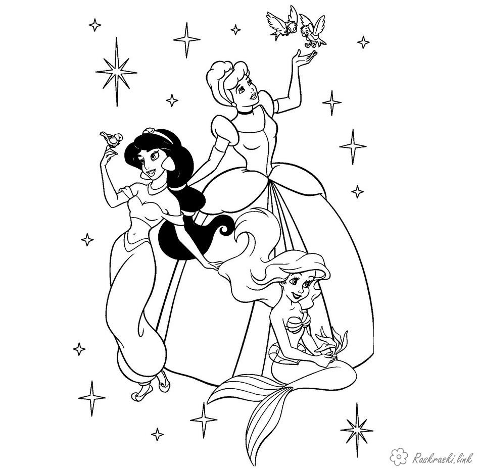 Розмальовки Уолт Дісней попелюшка, принцеса, русалка, дисней, розмальовки для дітей
