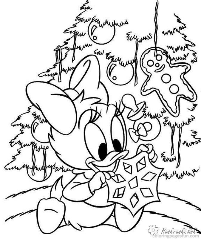 Раскраски Walt Disney Уточка, снежинка, елка, игрушки