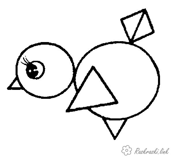Розмальовки фігур пташеня з геометричних фігур