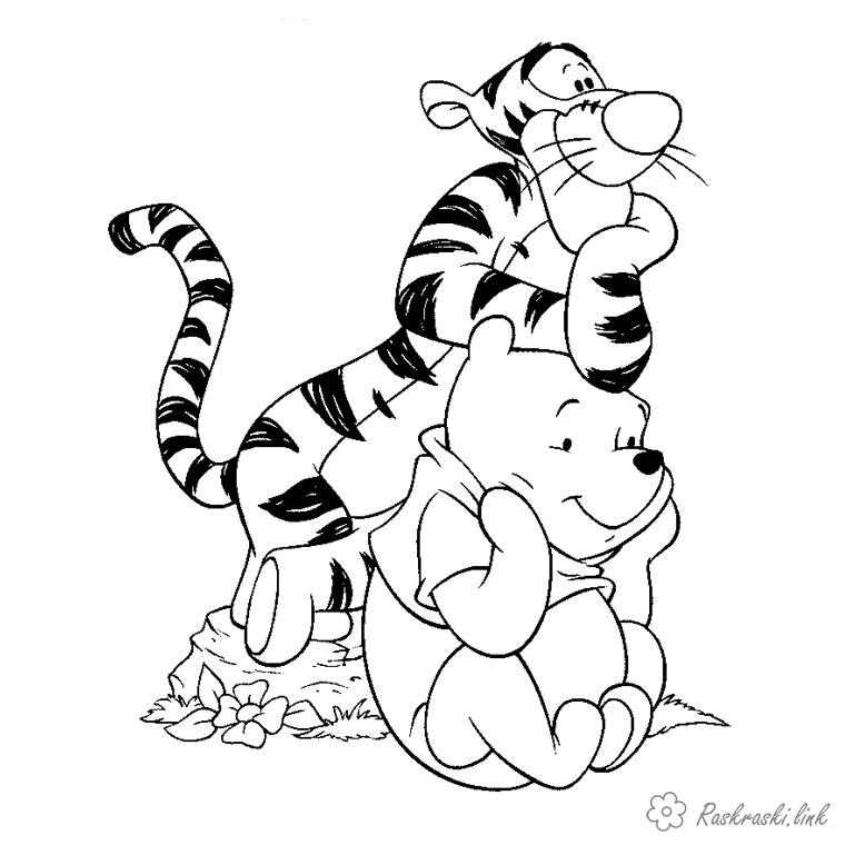 Розмальовки дісней Вінні Пух, Тигр, мультфільм, розмальовки