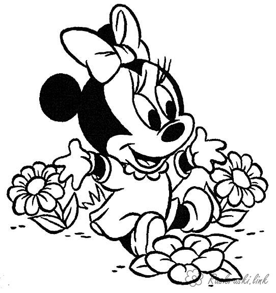 Раскраски Walt Disney Минни Маус, цветы, природа