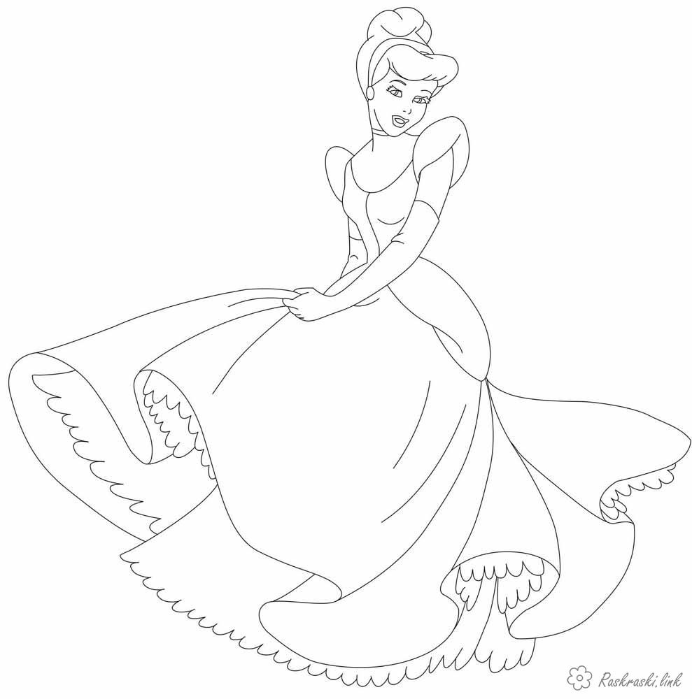Розмальовки мультфільми Попелюшка в прекрасному платті