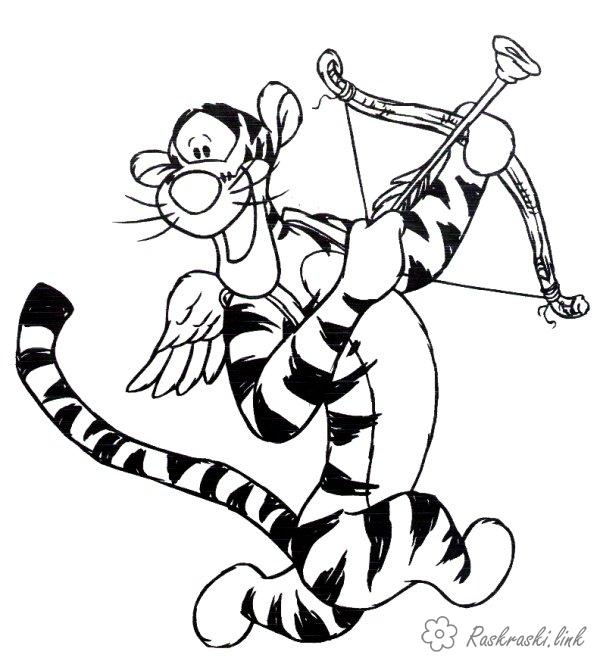 Розмальовки мультфільми Тигр, дисней, цибуля, стріла