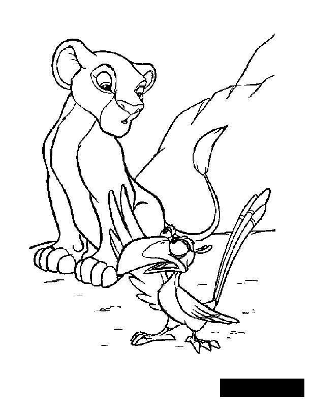 Розмальовки лев Сімба і птах