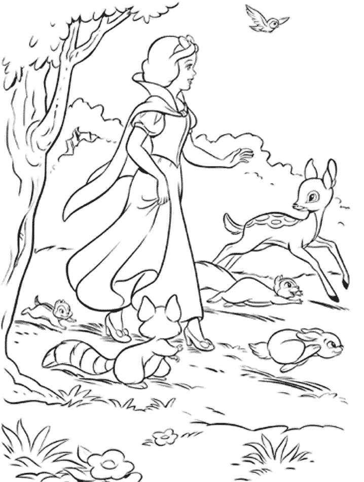 Розмальовки Уолт Дісней белоснежка, кролик, птиця, ліс