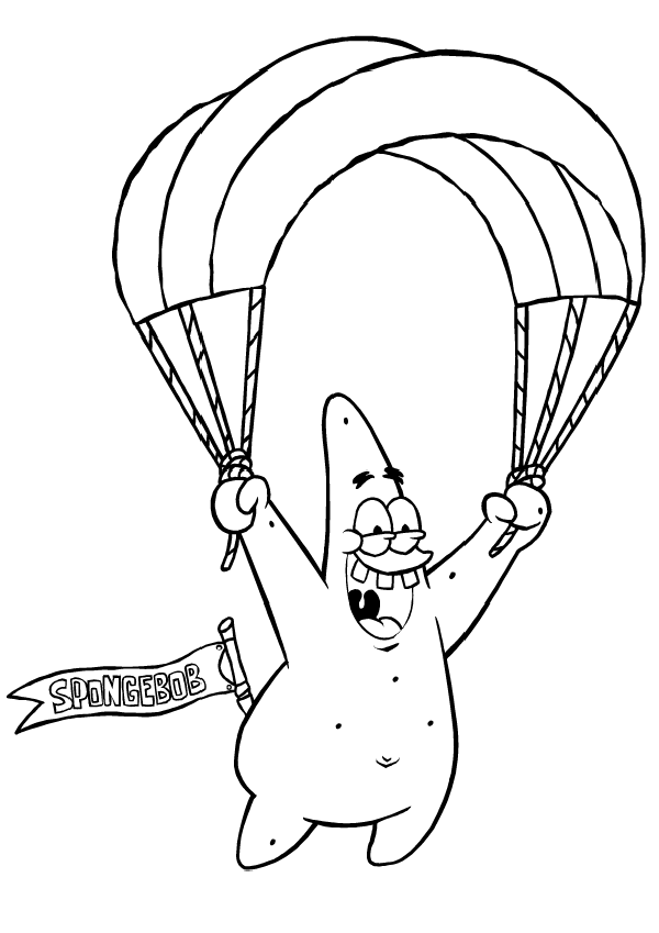 Розмальовки Губка Боб Патрік, прапорець, парашут