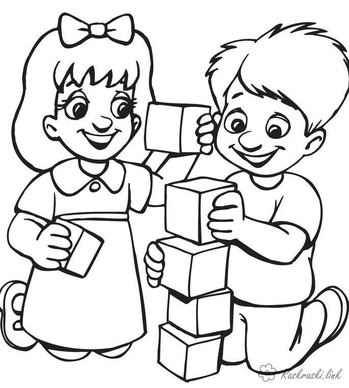 Розмальовки дітей Вежа з кубиків