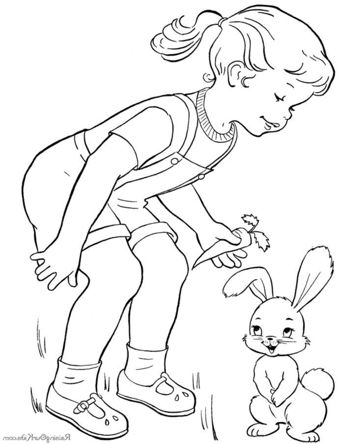Розмальовки заєць Дівчинка і заєць