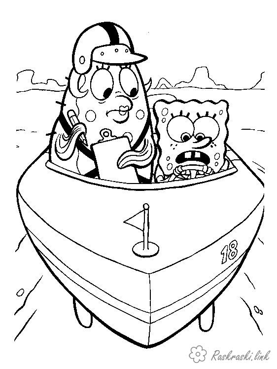 Розмальовки Губка Боб губка боб, риба, човен