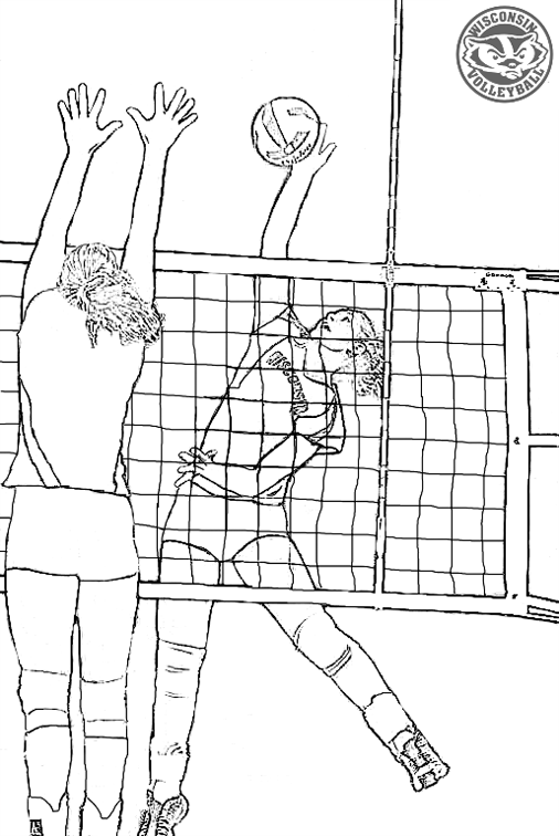 Розмальовки Волейбол гра, волейбол, дівчата, сітка, м'яч
