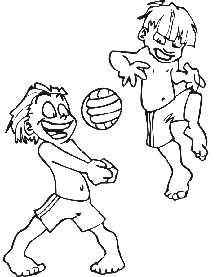 Розмальовки спорт хлопчики, волейбол, гра, м'яч
