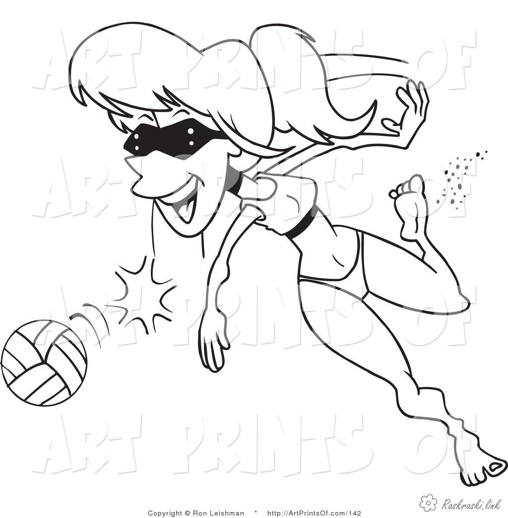 Розмальовки удар дівчина, спорт, волейбол, м'яч, удар