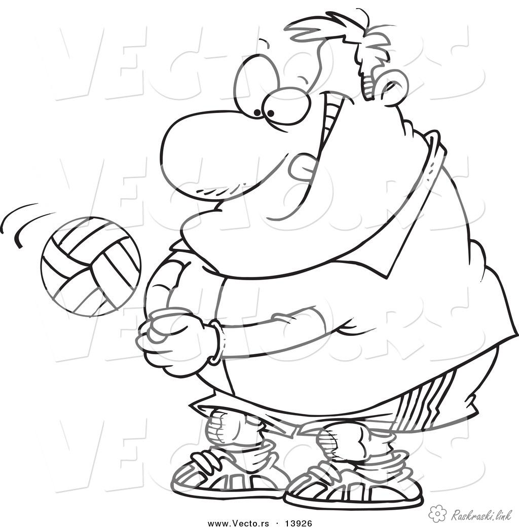 Розмальовки спорт толстячок грає у волейбол