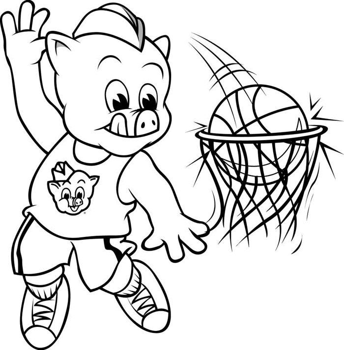 Розмальовки Баскетбол порося, спорт, баскетбол, кільце, м'яч