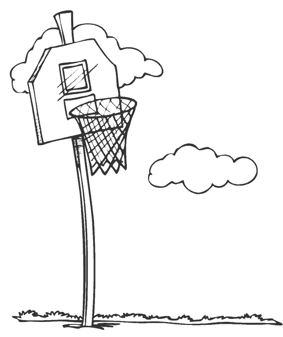 Розмальовки Баскетбол кільце, хмари, вулиця, баскетбол, спорт 