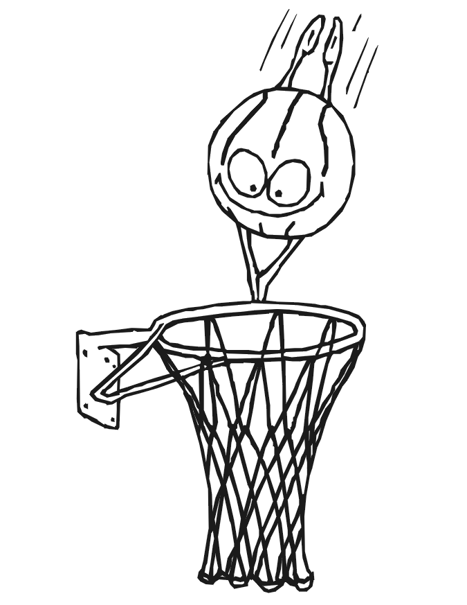 Розмальовки кільце м'ячик, сопрт, баскетбол, посмішка