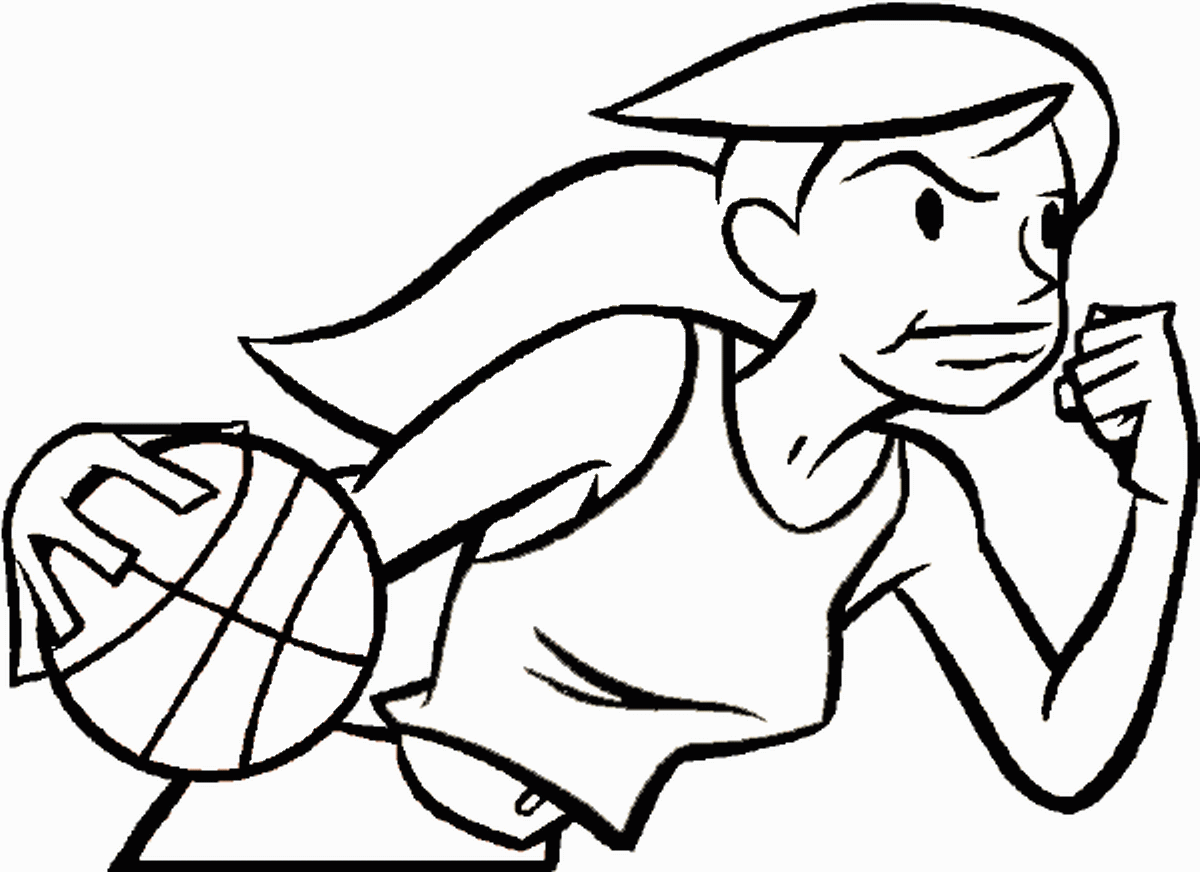 Розмальовки баскетбол дівчина з м'ячем
