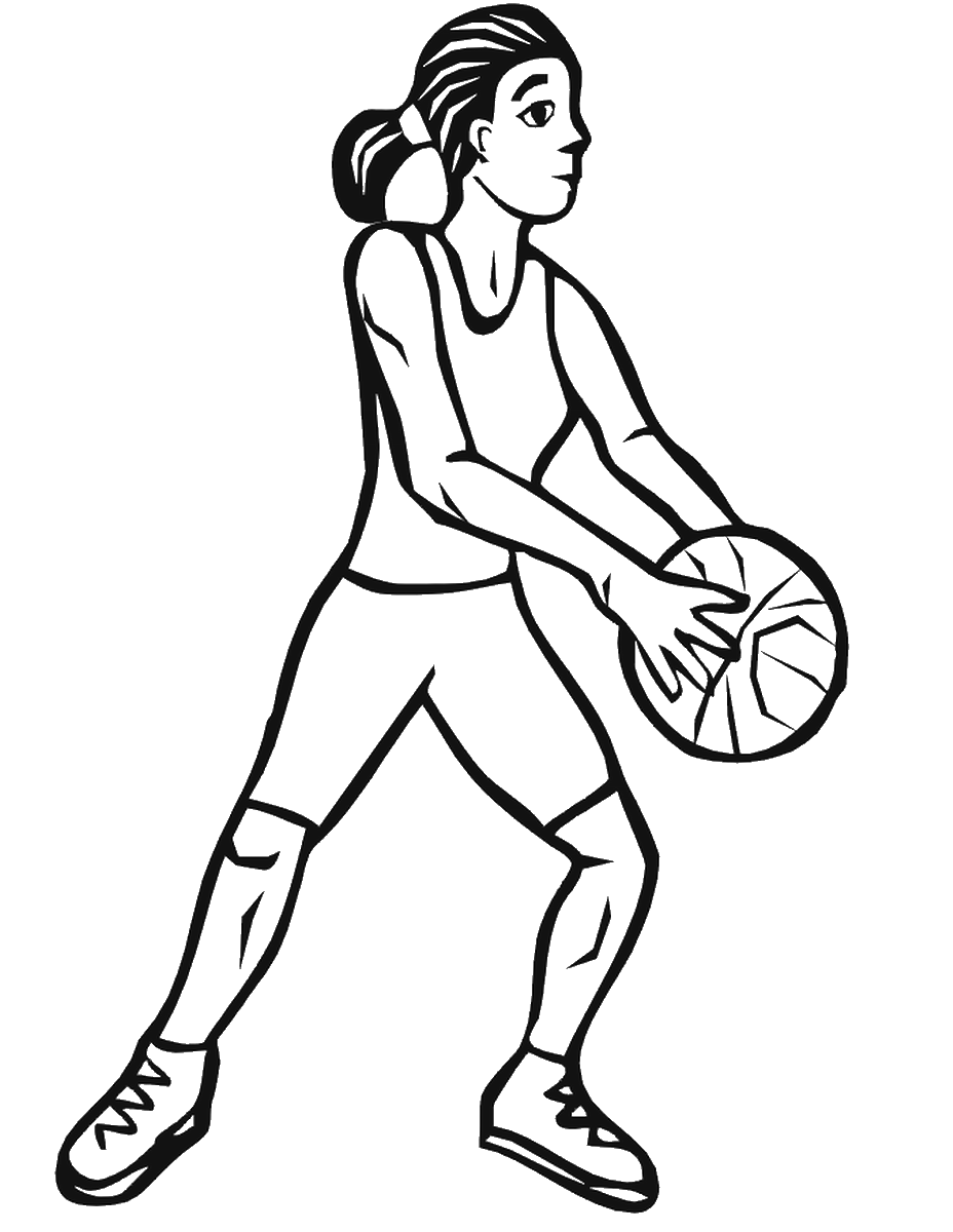 Раскраски Баскетбол девушка, спортсменка, игра, баскетбол, мяч