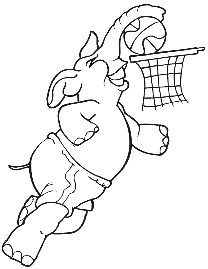 Розмальовки баскетбол слоник закидає м'яч