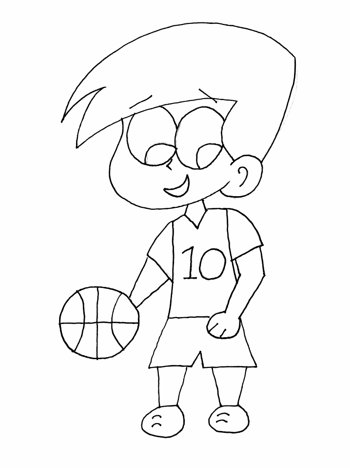 Розмальовки Баскетбол хлопчик, м'яч, 10, спорт