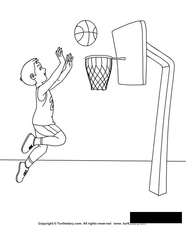 Розмальовки спорт хлопчик кидає м'яч у кільце