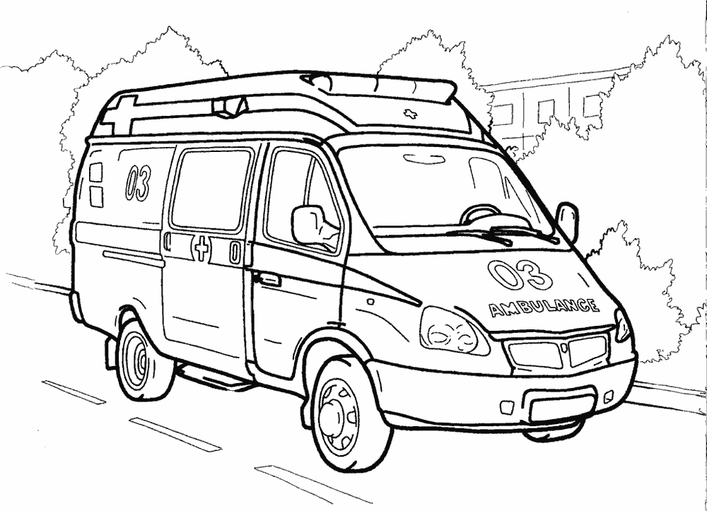 Розмальовки Машини Машина швидкої допомоги