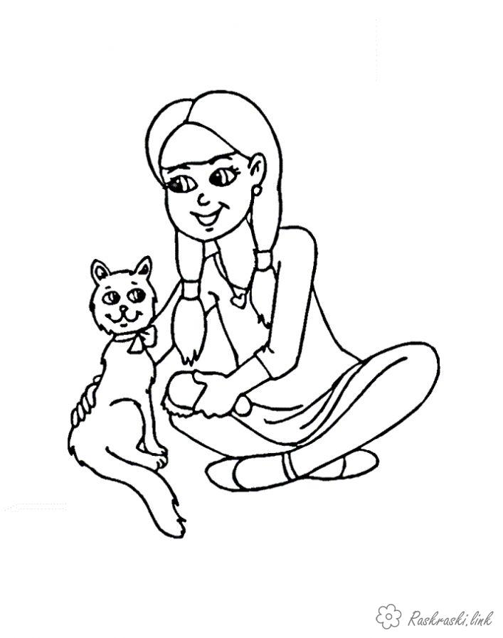 Розмальовки 1 червня день захисту дітей Свято 1 червня День захисту дітей дівчинка кішка