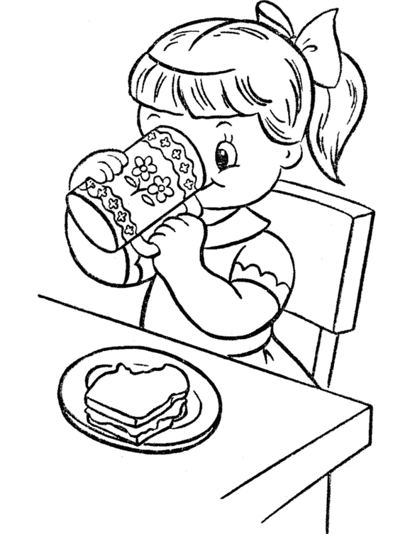 Розмальовки сніданок Свято 1 червня День захисту дітей дівчинка сніданок