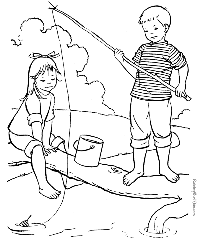 Розмальовки дітей Свято 1 червня День захисту дітей діти гра рибалка вудка річка
