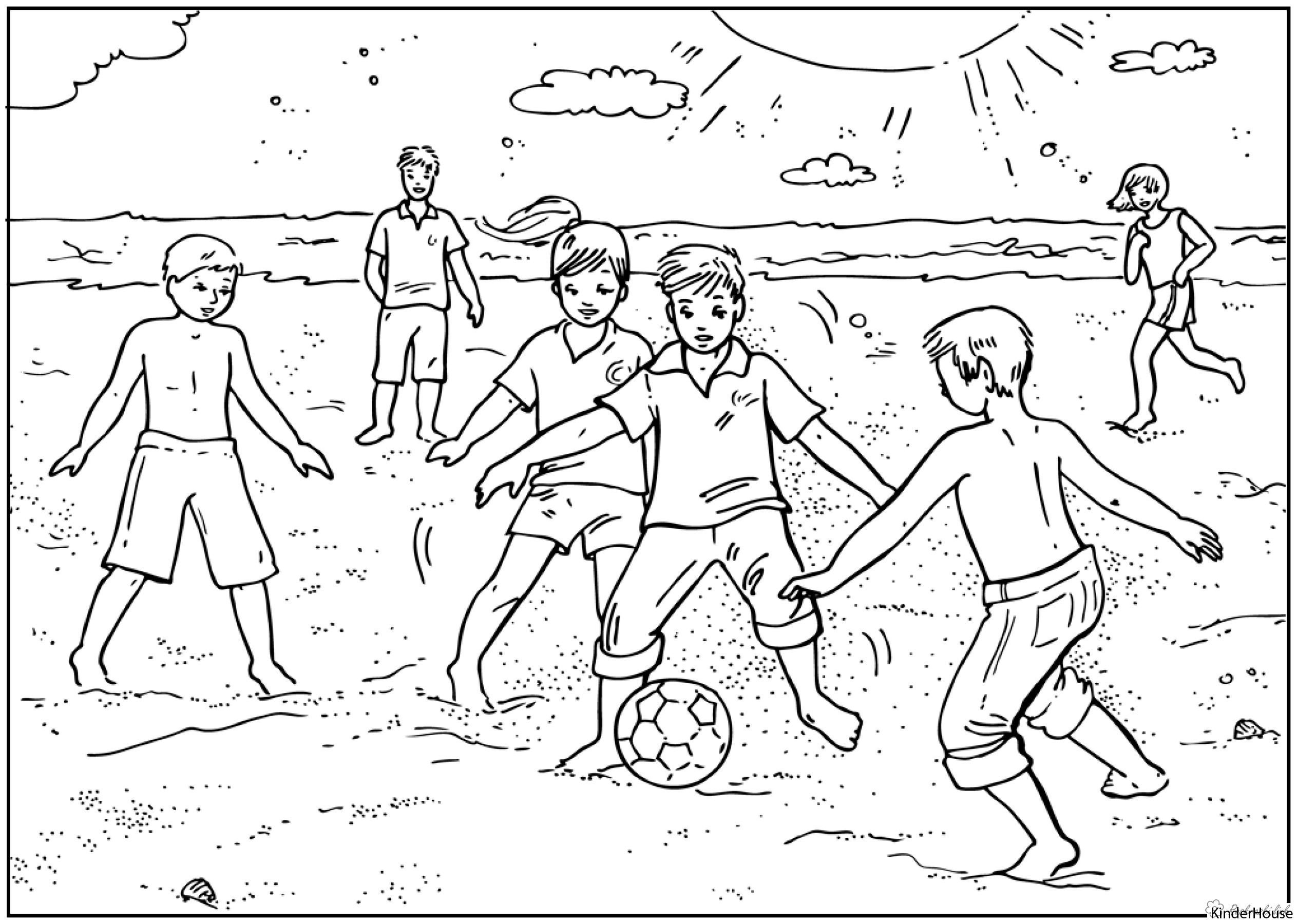 Розмальовки дітей Свято 1 червня День захисту дітей діти футбол м'яч гра літо