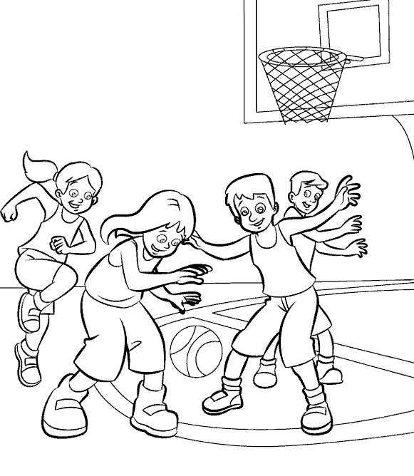 Розмальовки Баскетбол діти грають у баскетбол розфарбування, спорт, олімпіада